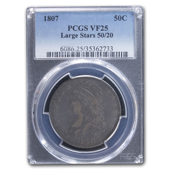 1807 Capped Bust Half Dollar VF-25 PCGS (Large Stars, 50/20) 1807 Capped Bust Half Dollar VF-25 PCGS (Large Stars, 50/20)